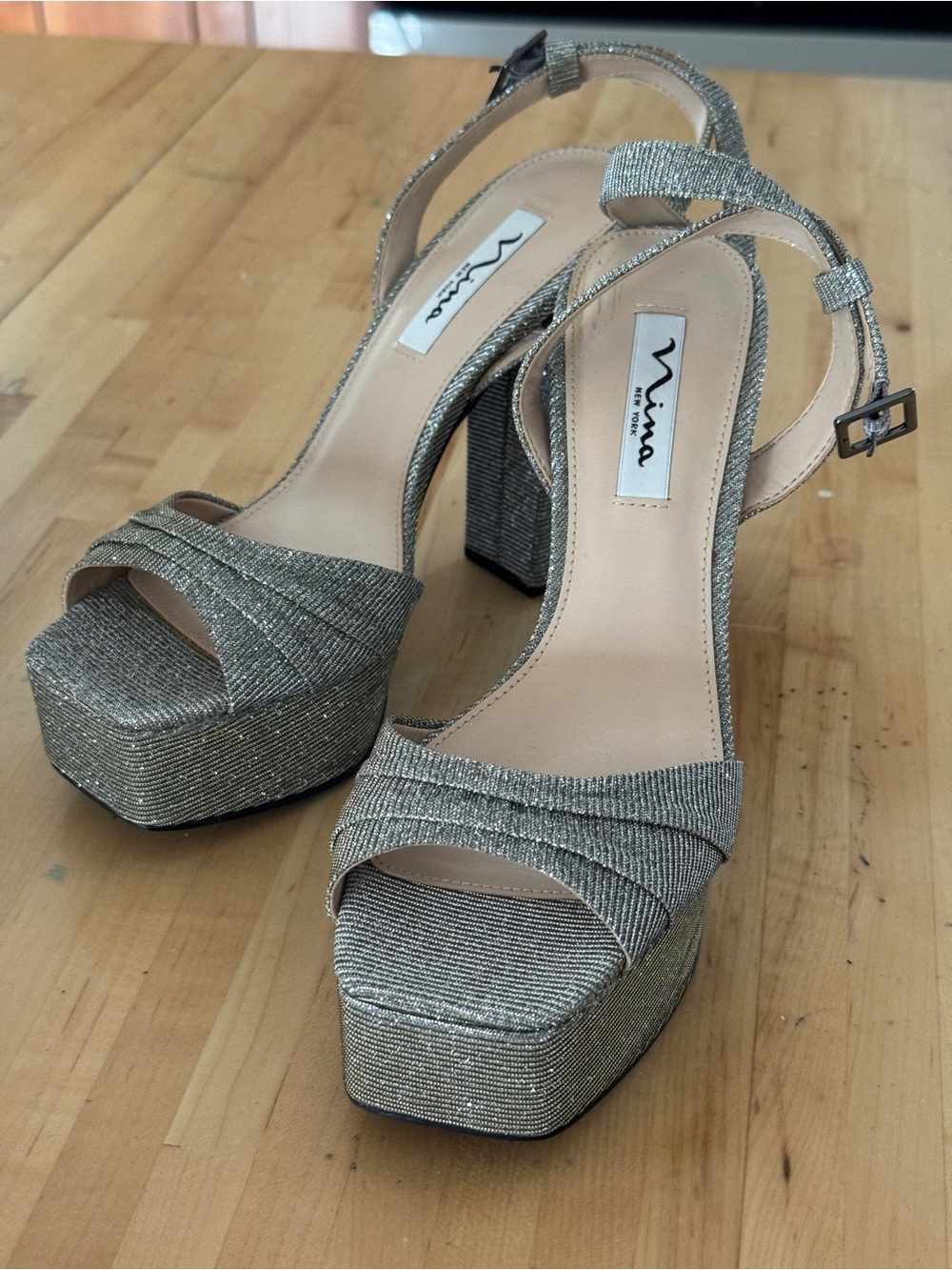 Nina Metallic Gold Platform Block Heel Sandals